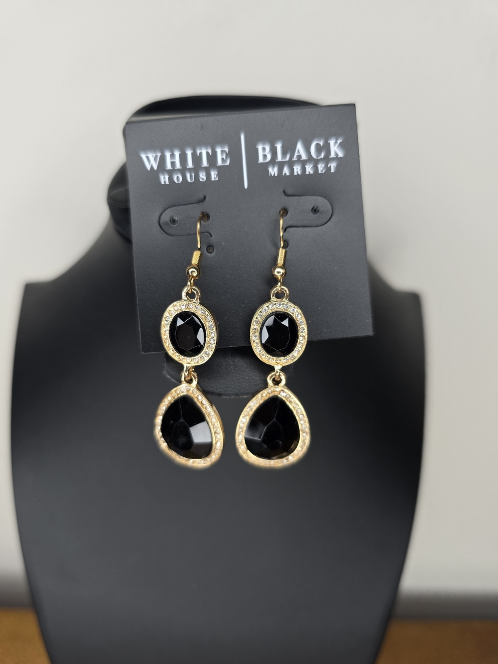 White House Black Market Gold and Black Double-Drop Dangle Earrings